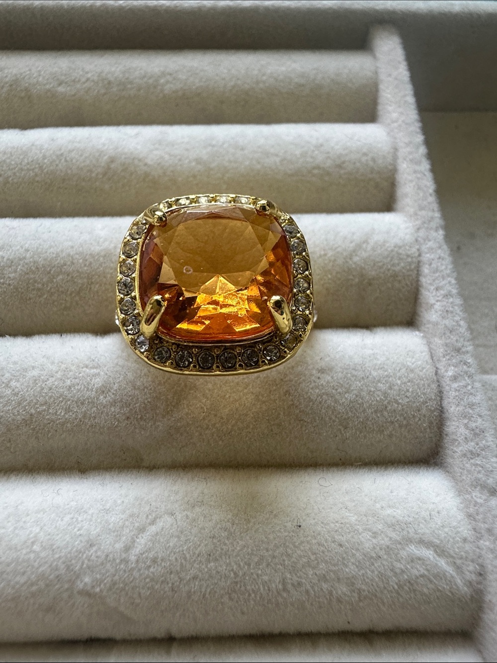 Gold-Tone Amber Cushion Crystal Ring - Women Jewelry